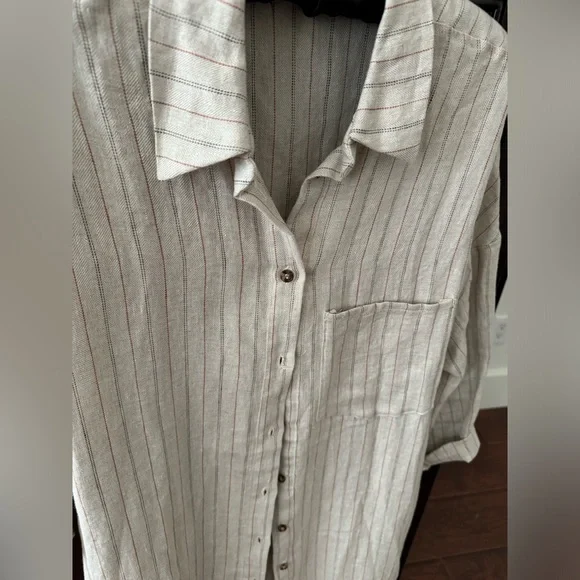 Rebecca King one-of-a-kind sample oatmeal linen stripe duster with pockets - Picture 5 of 15